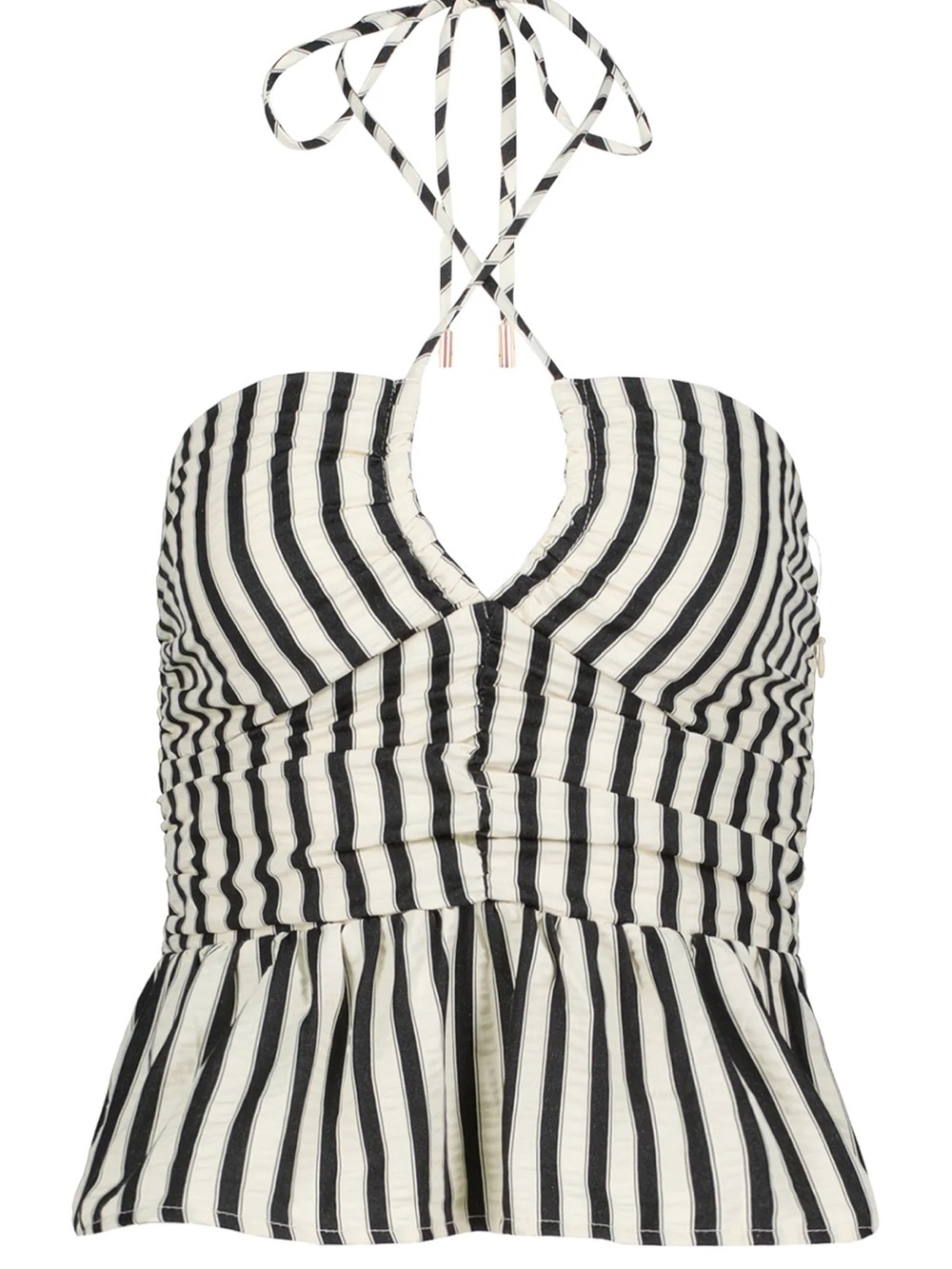 BLOW OUT SALE! bishop + young Black and White Striped Peplum Halter Bikini Top